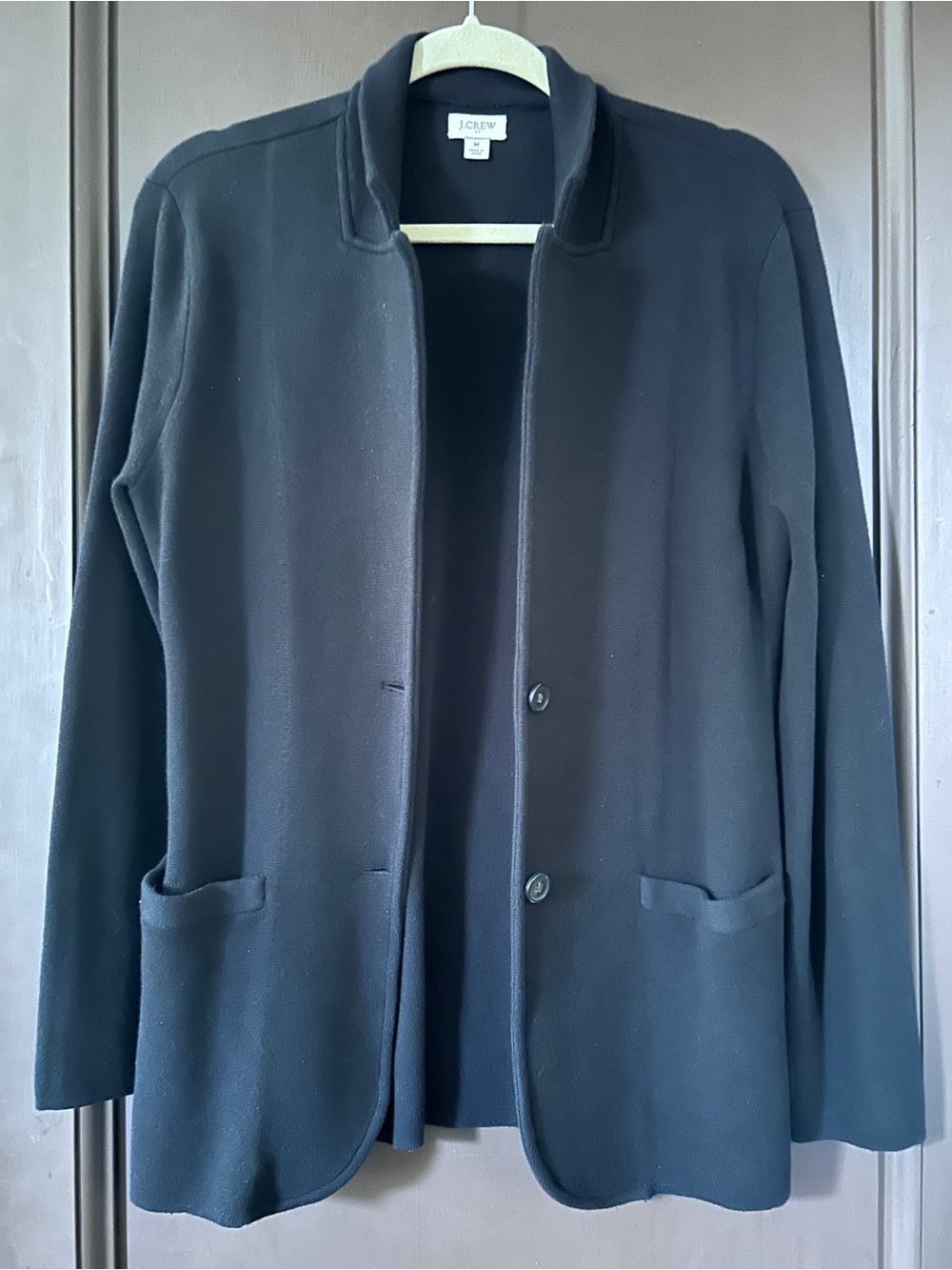 J. Crew Black Open-Front Knit Blazer with Patch Pockets